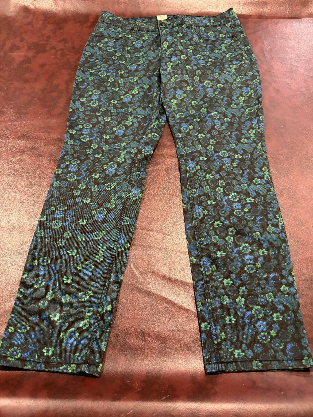 NWT Seven7 floral skinny strech jeans blue green dark moody boho size 14